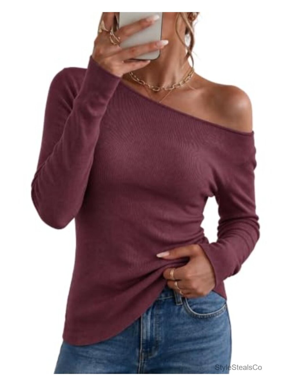 Wool Blend Off Shoulder Ruched Slim Fit Pullover Sweater